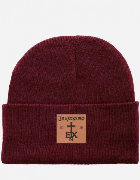 Beanie Lederpatch bordeaux